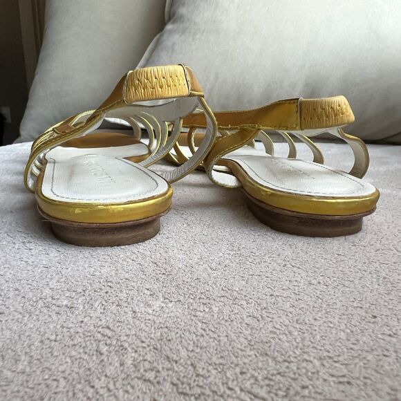 Jil Sander Metallic Gold Cage Peep-Toe Slingback Flat Sandal Women 38.5 US 7.5 - Picture 9 of 13